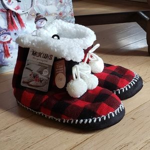 Red Buffalo Plaid Muk Luk Slipper Boots